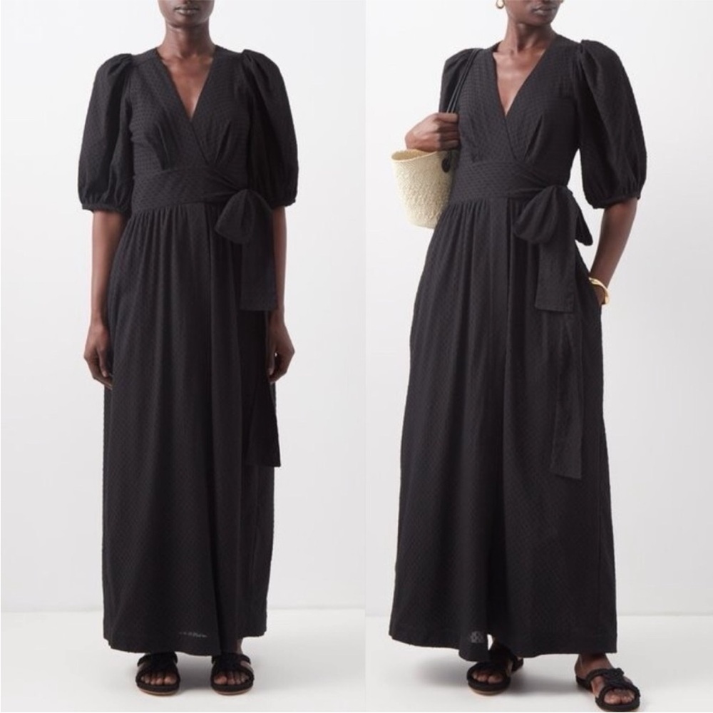Three Graces London Bronwyn Fil-coupé Cotton Wrap Black Maxi Dress